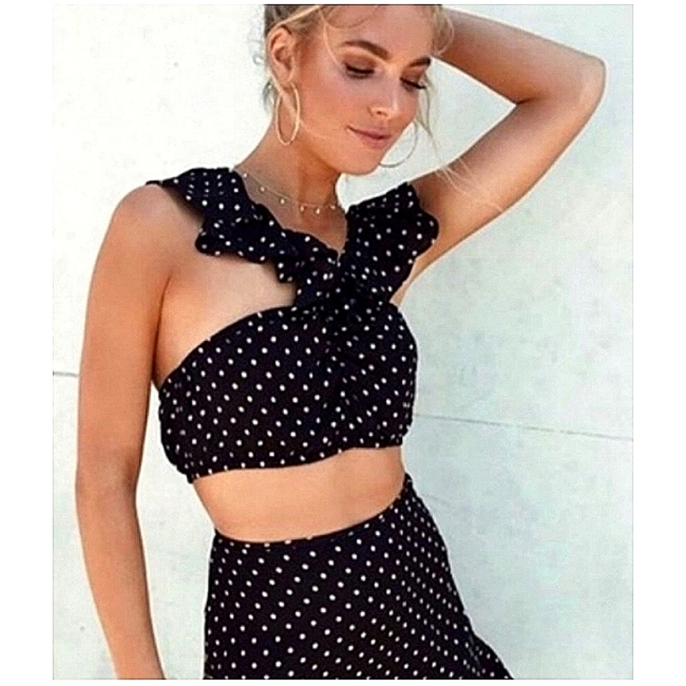 FOR LOVE & LEMONS Polka Dot Ruffle Bandeau Crop Top Size Large